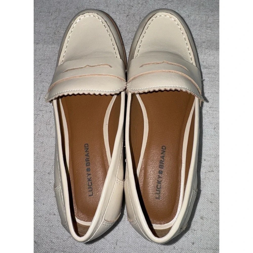 LUCKY BRAND‎ Floriss Penny Loafers Tailored Beige Vanilla Leather Women's 8
